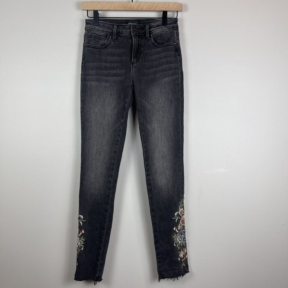 Driftwood Womens Jeans Sz 24 Gray Jackie Floral Embroidered Raw Hem Grunge